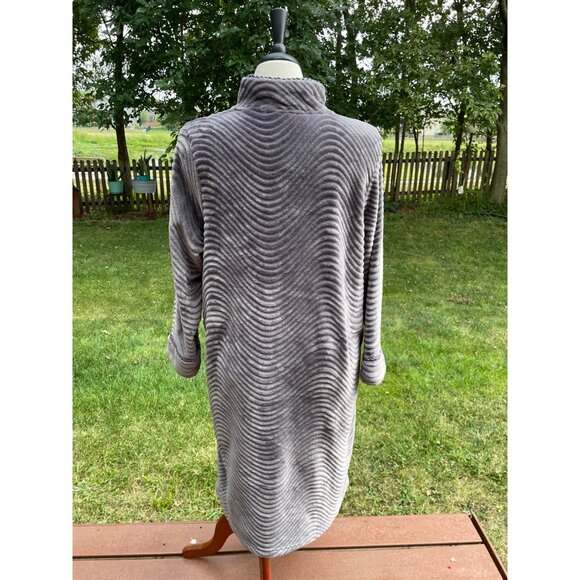 Stan Herman Womens PL Gray Ribbed Fleece Zip-Up Lounger Polyester Long Soft Warm - Picture 4 of 9